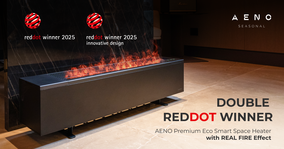 AENO Premium Eco Smart Space Heater with REAL FIRE Effect Was Recognized with 2 Red Dot Design Awards in 2025